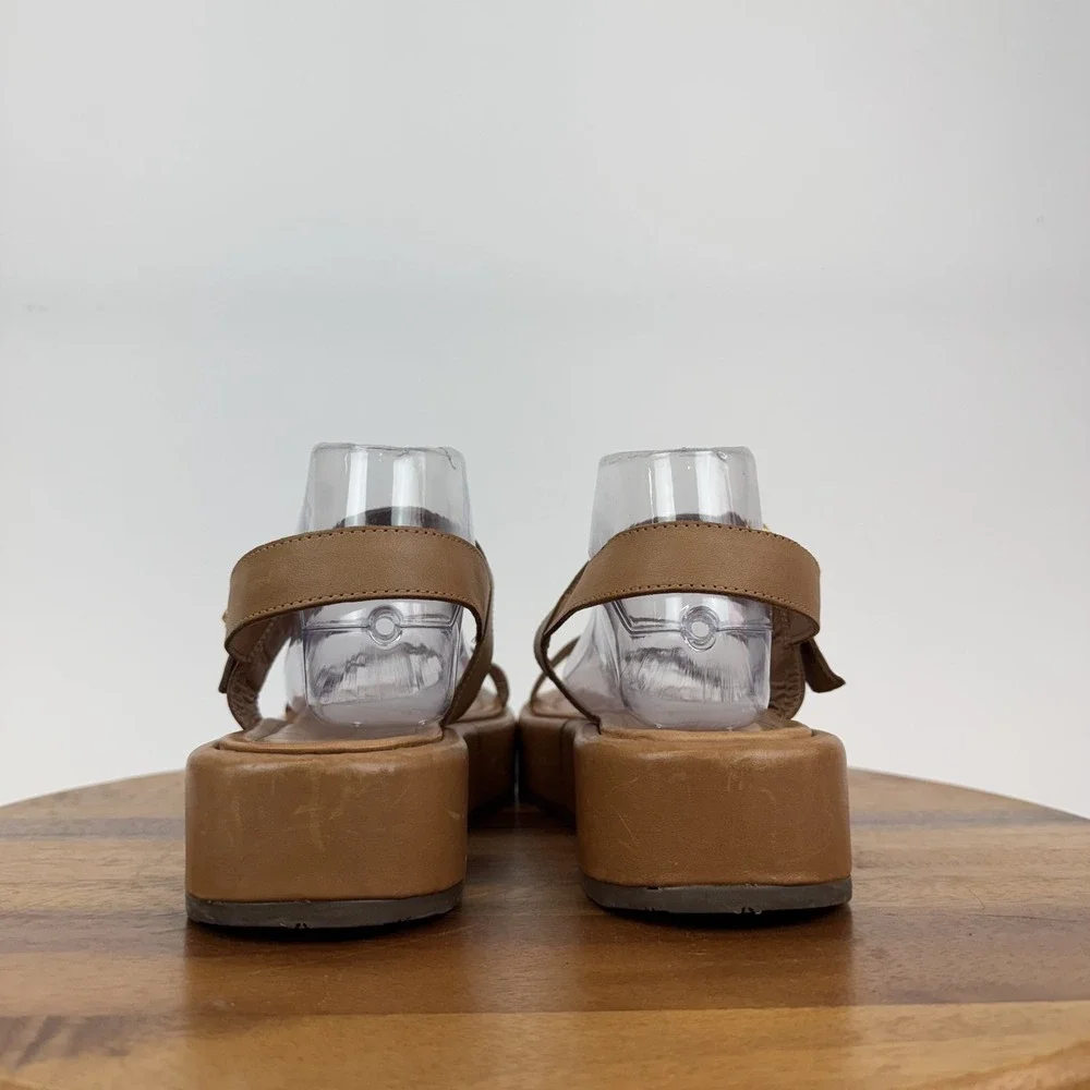 Womens Schutz Wavy Ankle Strap Brown Leather Platform Casual Sandals Size 10.5 B